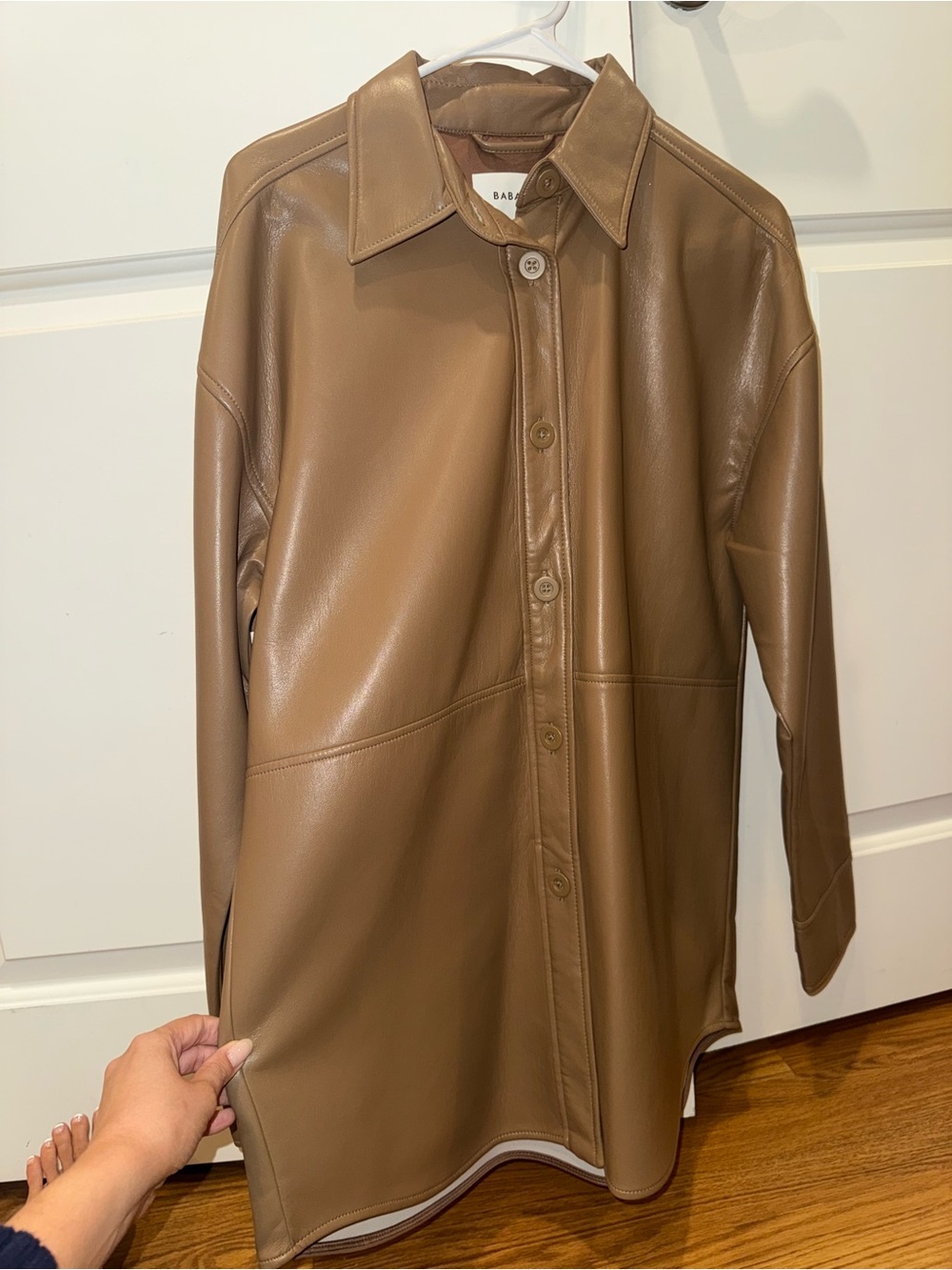 NWT Aritzia Babaton Pelli Faux Leather Button-Up Shirt Jacket in Constant Camel